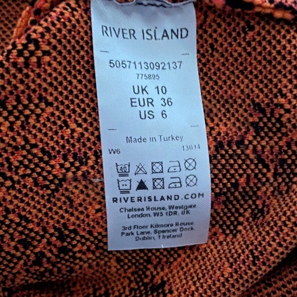 River Island Orange and Black Snake Print Mock Neck Bodycon Dress Halloween Sz S - Picture 5 of 5